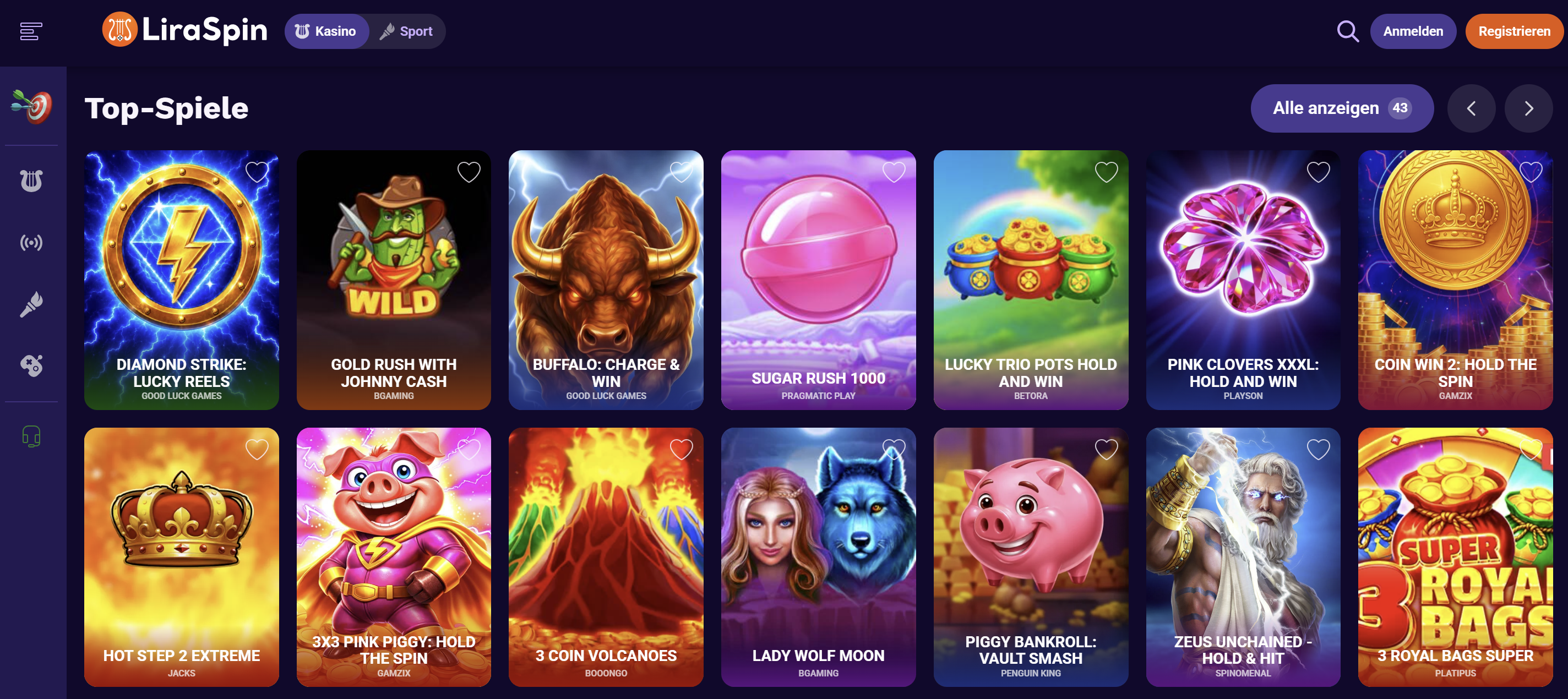 Liraspin Casino Spielkatalog